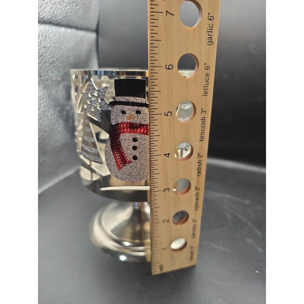 Bath & Body Works Christmas Holiday Glitter Snowman Metal Pedestal Candle Holder
